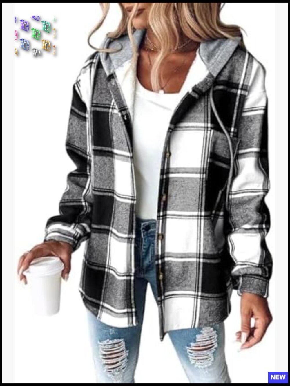 Womens Lightweight Casual Jacket Plaid Long Sleeve Shacket Fleece Lined Hooded